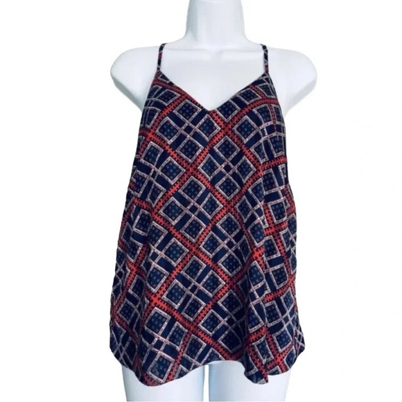 Scotch and Soda Amsterdams Blauw Red Blue Geometric Tile Racerback Top Size S - Picture 1 of 8